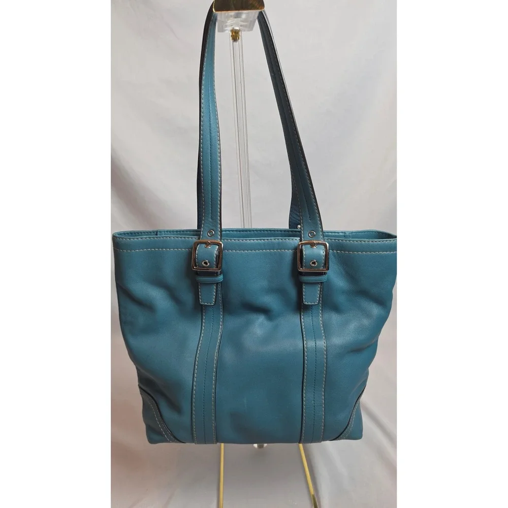 Coach Hampton Teal Blue Leather Tote Shoulder Bag Y2K F11201 10195 Vintage